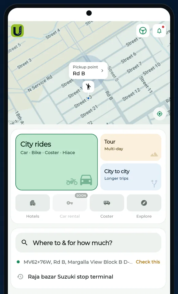 The UDrive app home screen